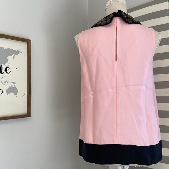 Kate Spade Pink & Black Jeweled Embellished Chic Peter Pan Collar Blouse Size 6 - Picture 6 of 9